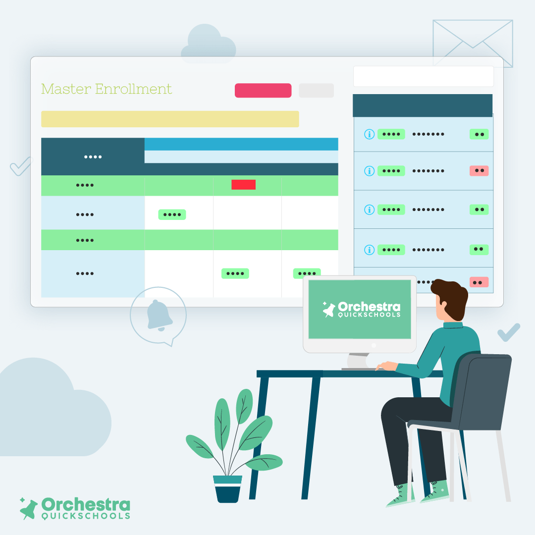 a teacher working on orchestra master scheduler
