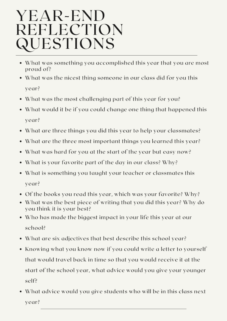 year end questions for students