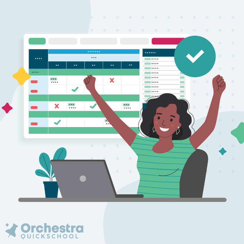 teacher working on Orchestra online master scheduler