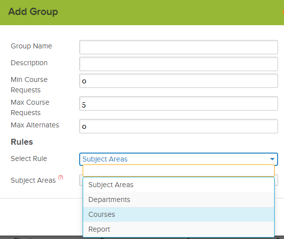 configuring course request templates 