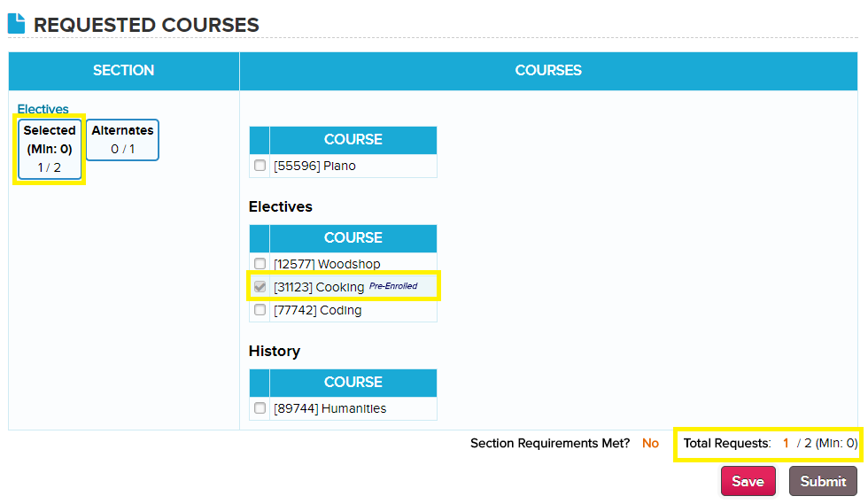 managing pre-enrolled courses 