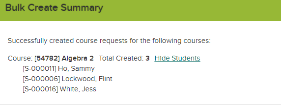 bulk create summary interface