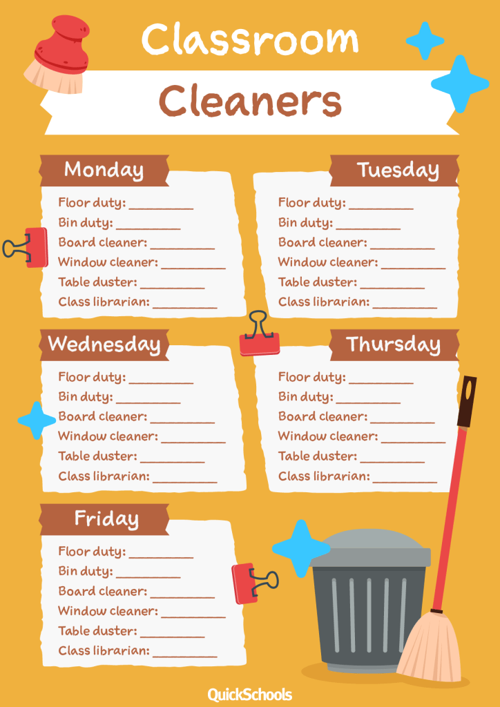classroom cleaning roster template