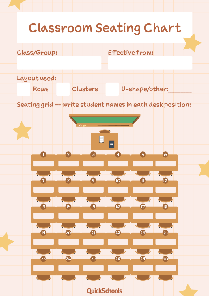 Classroom seating chart template
