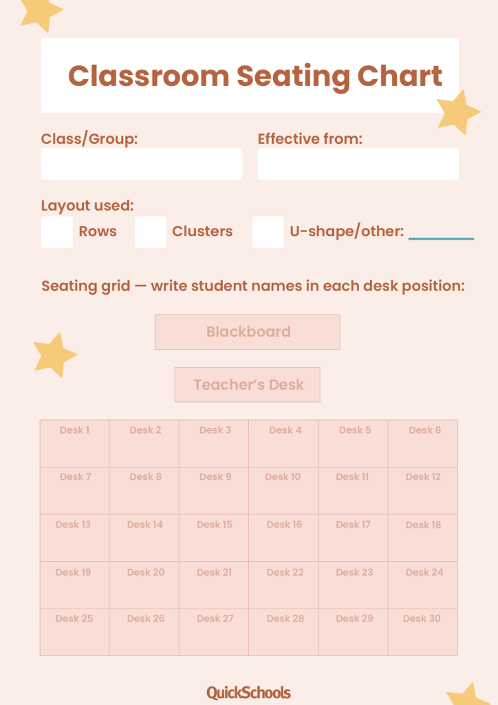 Classroom seating chart template