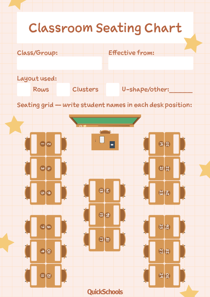 Classroom seating chart template