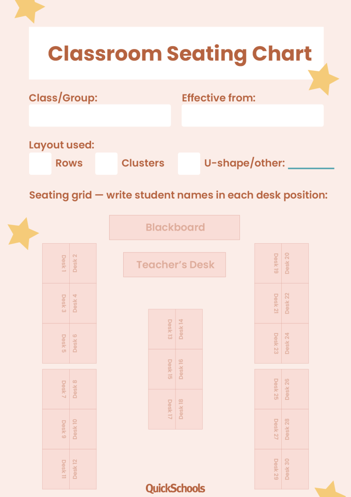 Classroom seating chart template