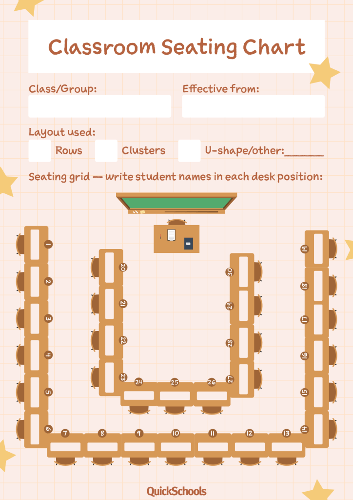 Classroom seating chart template