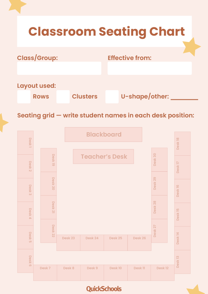 Classroom seating chart template