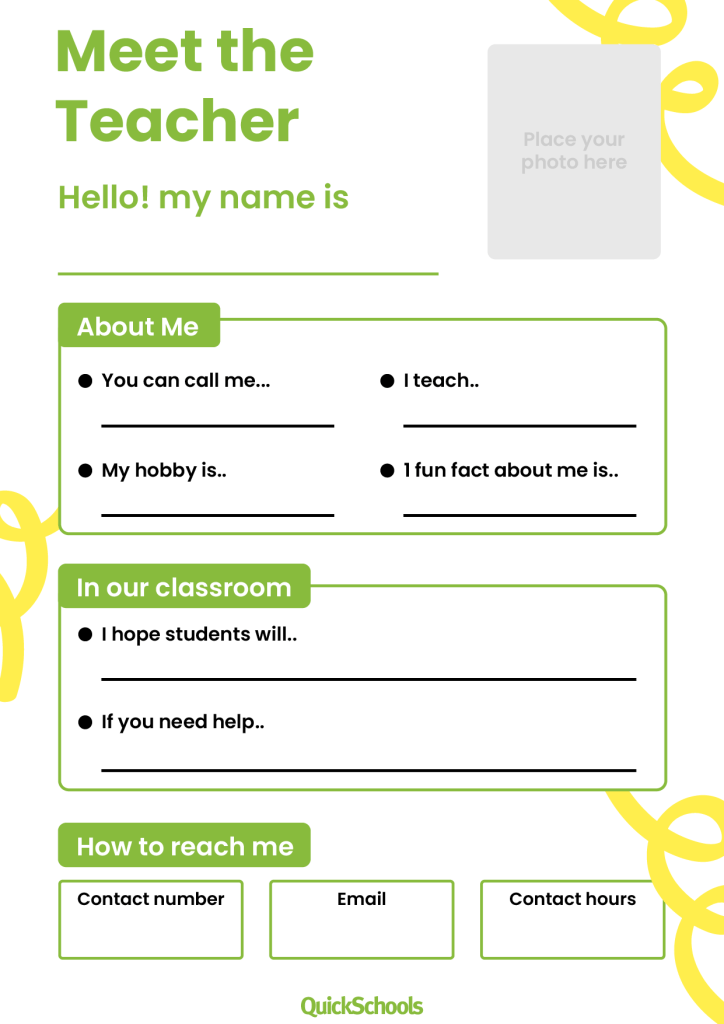 Meet the teacher template